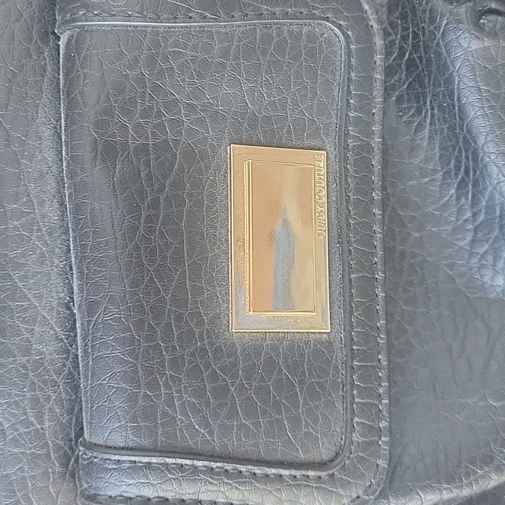 Juicy Couture Elegant Black Pebble Texture Leather, Blue Inside Shoulder Bag. - Picture 3 of 12